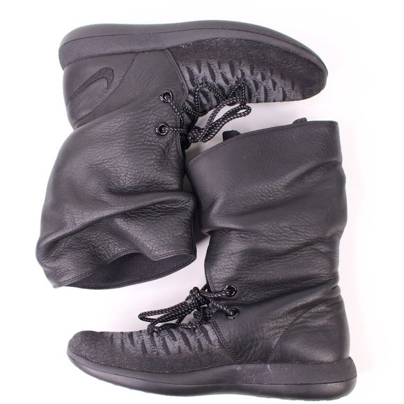 Nike Womens Roshe 2 Hi Flyknit Slouch Leather Boots Size 7 All Black Gray 861708 - Picture 9 of 13